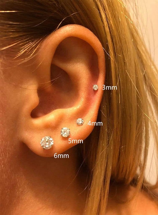 Renkovte Dainty Flat Screw Back CZ Stud Earrings,Secure Screw on Flatback Cubic Zirconia Earrings for Cartilage Helix Piercing for Women Hypoallergenic (6mm CZ, Gold) - Image 3